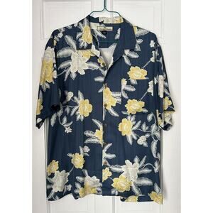 Tommy Bahama Blue Hawaiian Floral Shirt Tropical Caribbean Mens L
